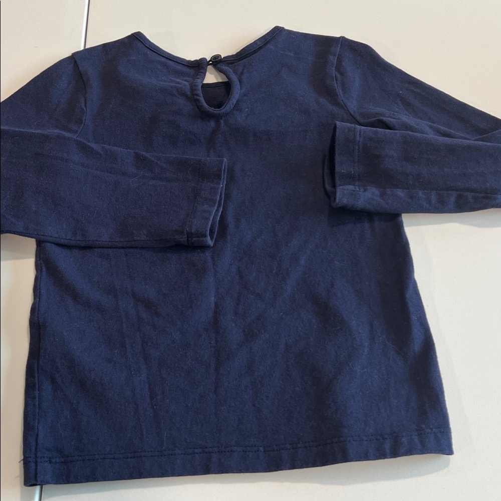 Janie and Jack - 3T, Navy Long Sleeve with Red Plaid Trim - Picture 2 of 5